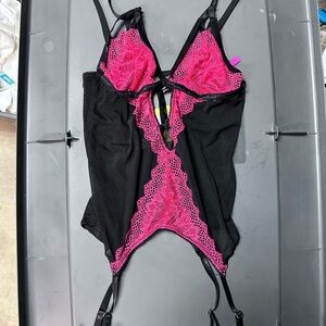 Red and Black Chemise with Plunging Neckline